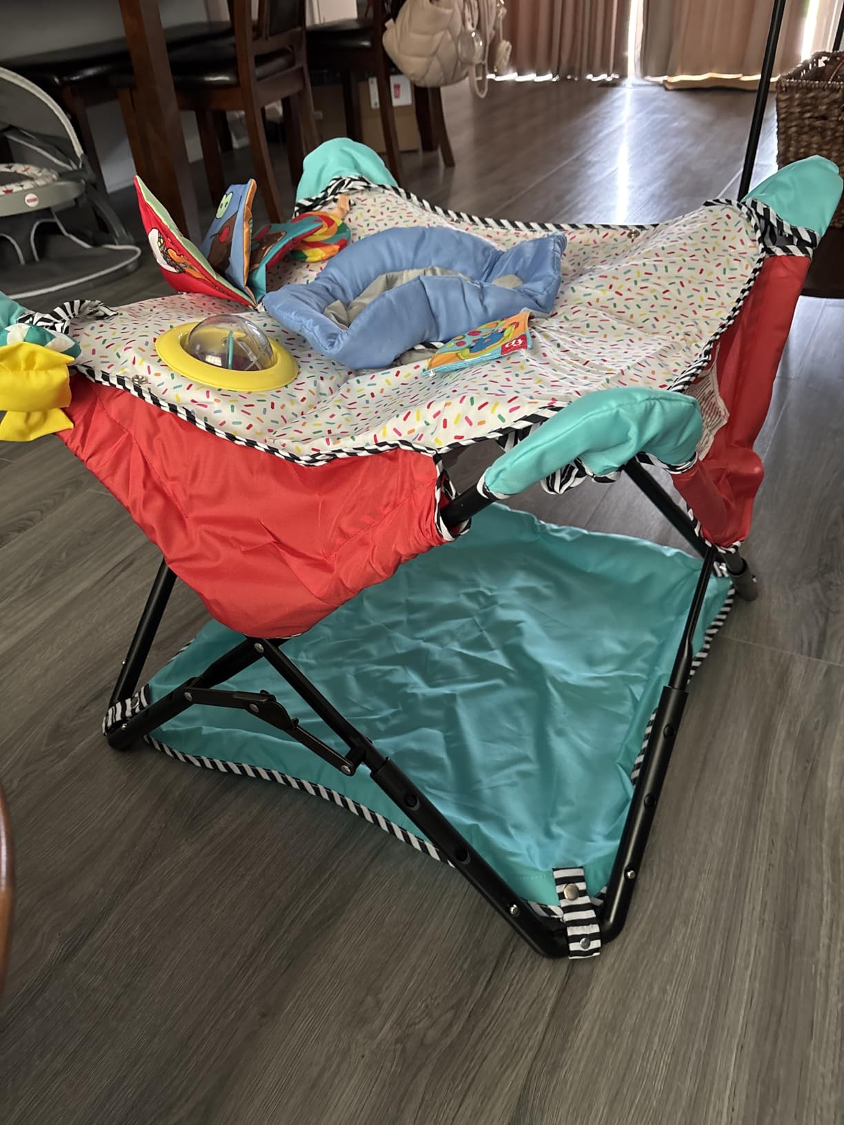 Bright Starts Pop 'N Jump Portable Baby Jumper, Foldable Indoor/Outdoor Baby Jumper with Owl Forest Sensory Activities, Ages 6–12 Months customer photo 1