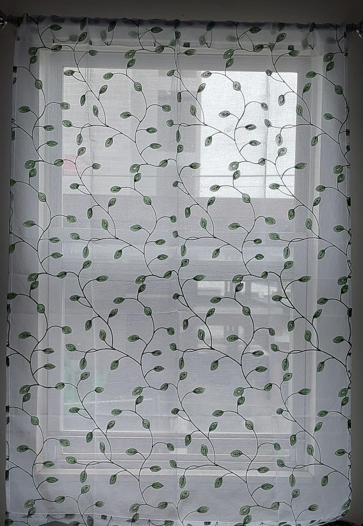 Tollpiz Leaves Sheer Curtain Sage Green Leaf Embroidery Living Room Curtains Rod Pocket Voile Faux Linen Embroidered Leaves Curtain for Bedroom, 38 x 63 inches Long, Set of 2 Panels customer photo 1