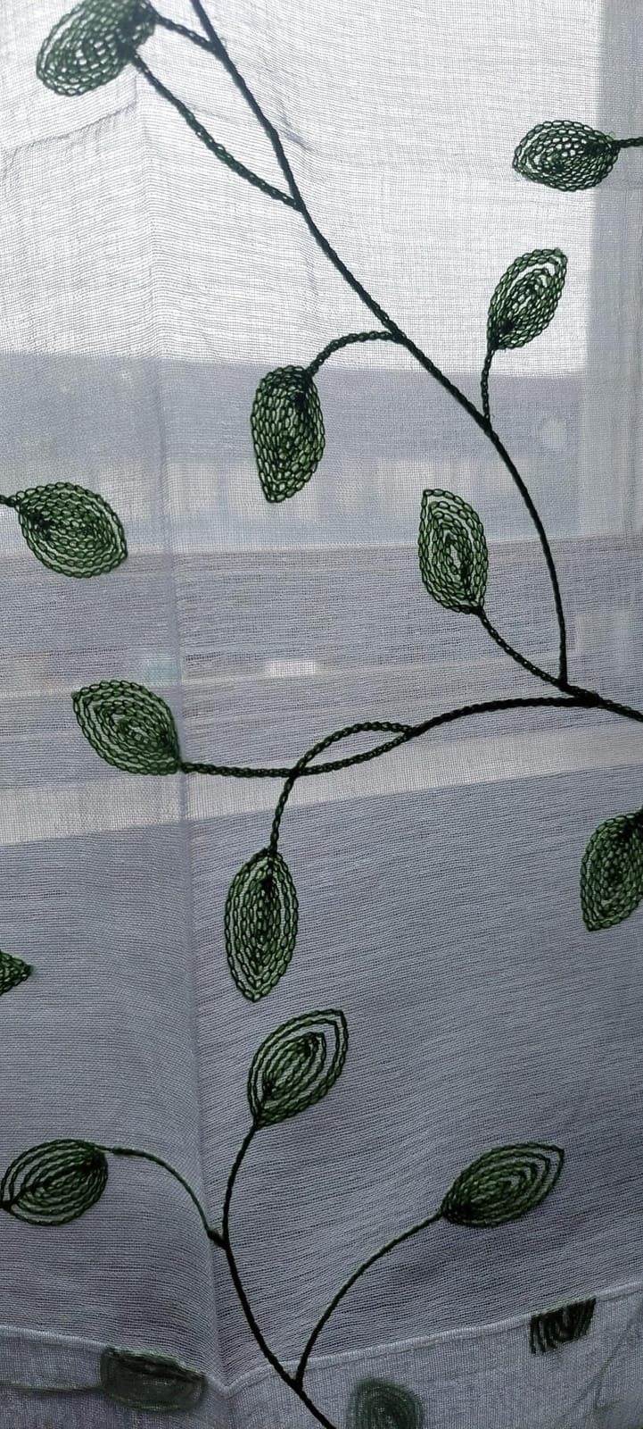 Tollpiz Leaves Sheer Curtain Sage Green Leaf Embroidery Living Room Curtains Rod Pocket Voile Faux Linen Embroidered Leaves Curtain for Bedroom, 38 x 63 inches Long, Set of 2 Panels customer photo 2