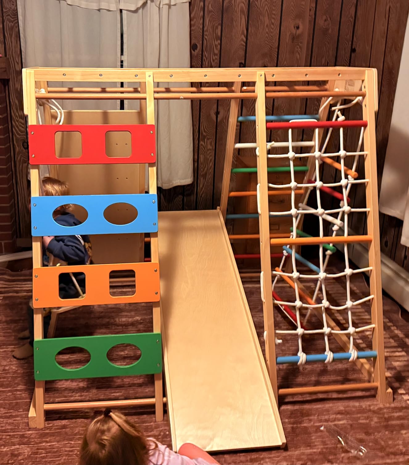 9-in-1 Toddler Indoor Jungle Gym & Playground Set, Wooden Climbing Toy with Slide, Swing, Climbing Net, Rings – Montessori-Inspired Kids Playset for Indoor Fun & Development, Ages 3-8 customer photo 1