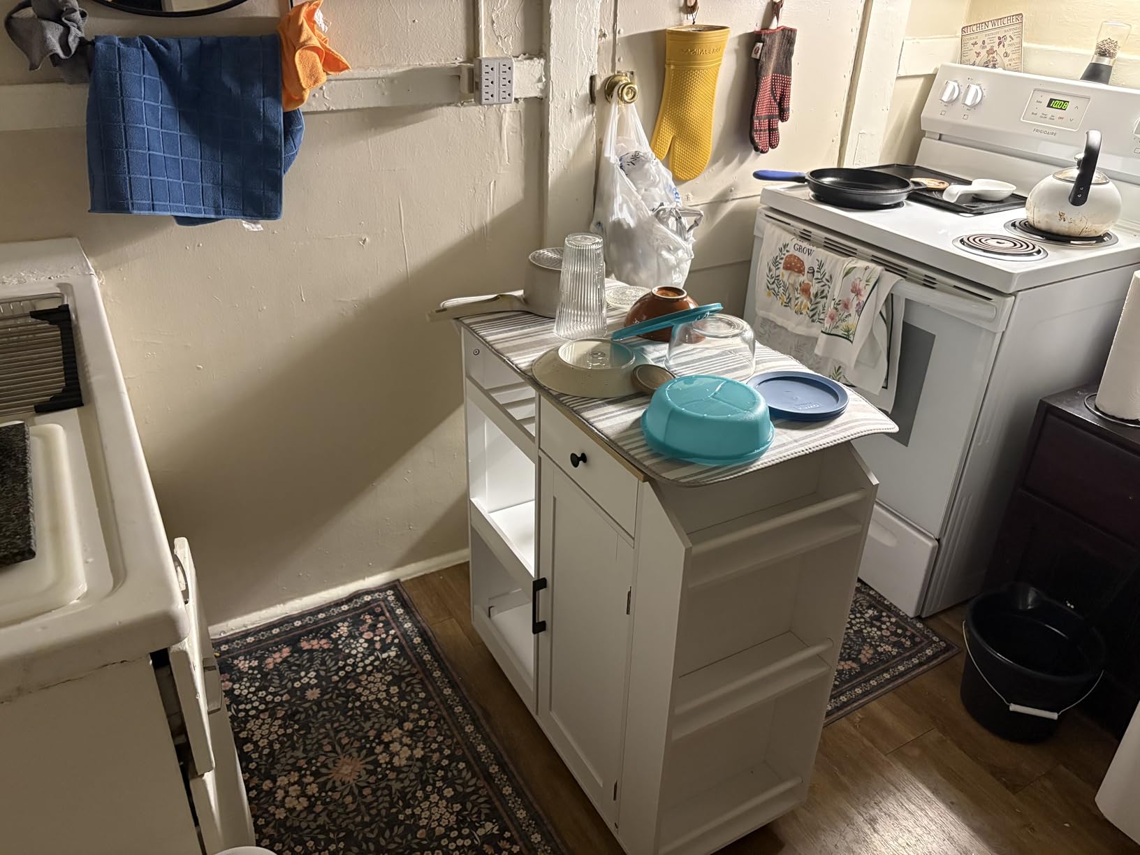 MAHANCRIS Kitchen Island with Power Outlet, Kitchen Storage Island with Drawer, Rolling Kitchen Cart on Wheels, Spice Rack, Towel Rack, Wine Rack, for Dining Room, White and Natural KINW122E01N1 customer photo 2