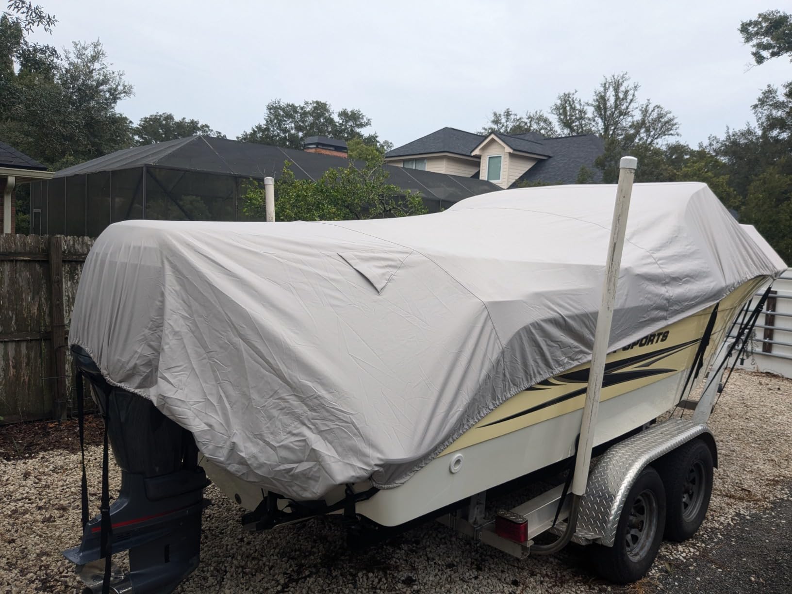 Trailerable Boat Cover 16-18.5ft, Waterproof Heavy Duty 1200D,V-Hull,Black customer photo 1