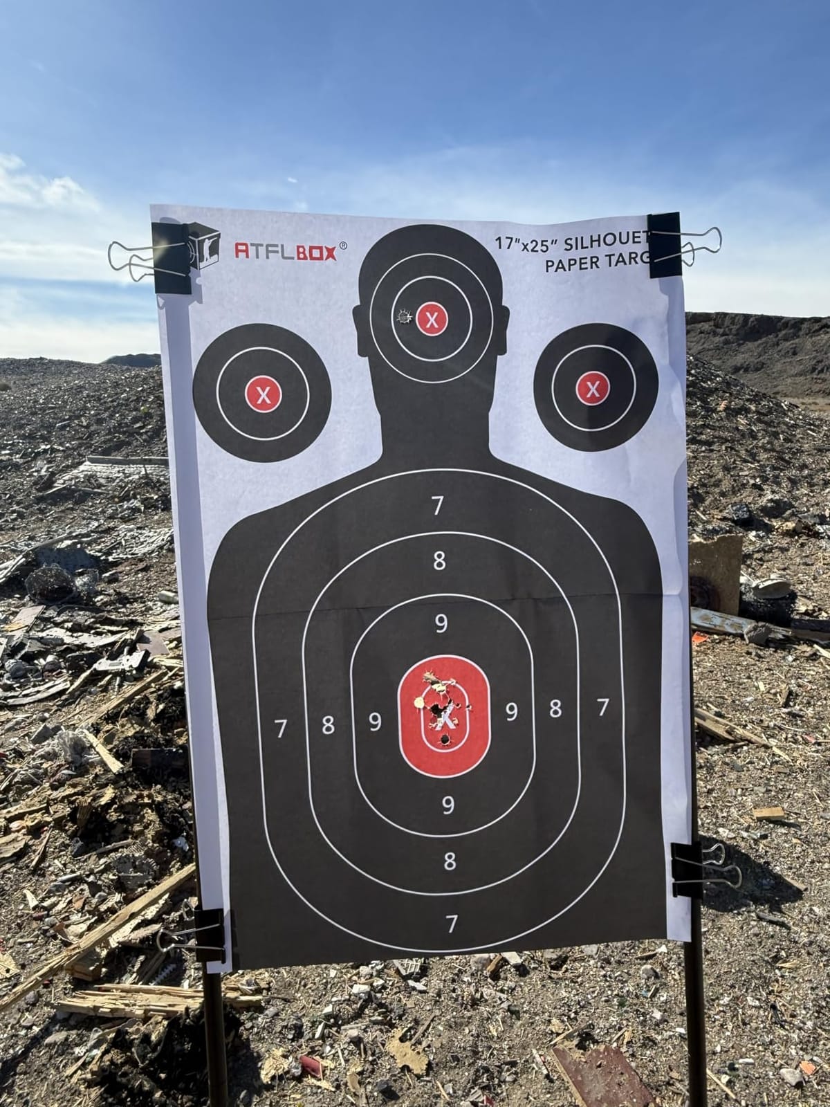 Atflbox Shooting Target Stand with 10pcs 17x25 Inch Paper Targets, Durable Paper Target Holder with Stable Adjustable Base for Cardboard Silhouette, H Shape, USPSA/IPSC, IDPA Practice customer photo 2