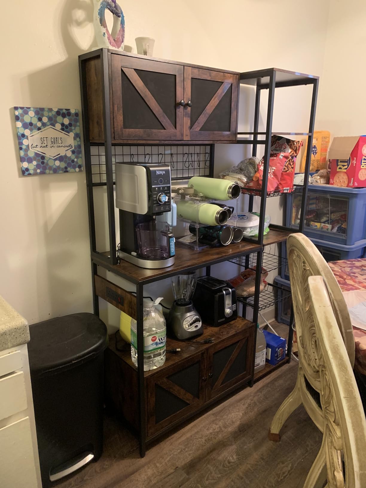 IRONCK Bakers Rack with Cabinet and Power Outlet, Coffee Bar, Vintage Black customer photo 1