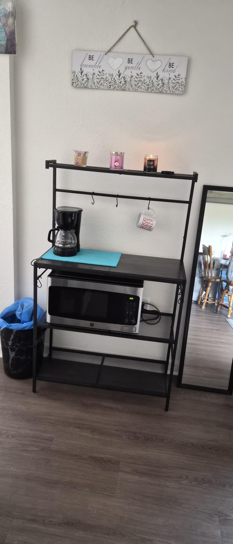 MAHANCRIS Bakers Rack with Power Outlet, Kitchen Storage Shelf with 6 Hooks, Microwave Stand with Storage, 4-Tier Coffee Bar Station, for Kitchen, Dining Room, Black BRBK35E01 customer photo 1