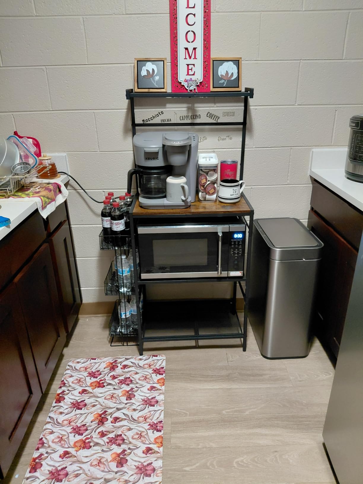 MAHANCRIS Bakers Rack with Power Outlet, Kitchen Storage Shelf with 6 Hooks, Microwave Stand with Storage, 4-Tier Coffee Bar Station, for Kitchen, Dining Room, Black BRBK35E01 customer photo 2
