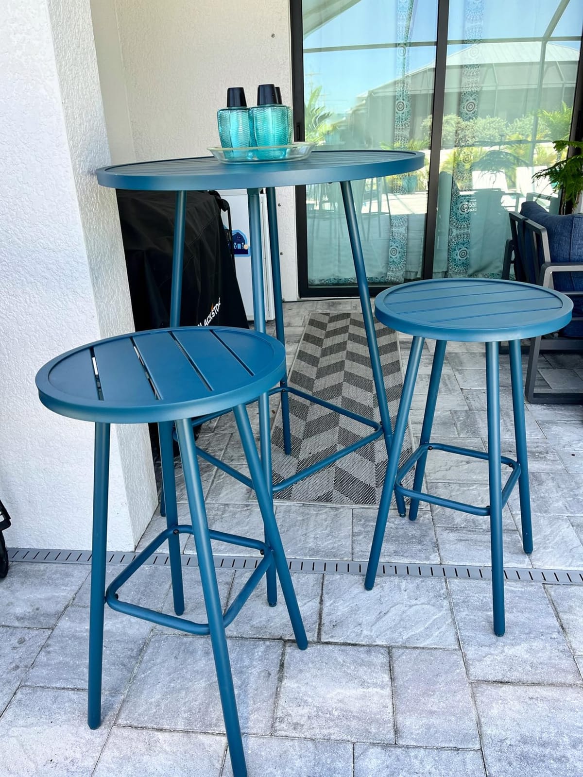 Best Choice Products 3-Piece Patio Dining Set, Bar Height, Outdoor Bistro Set, Outdoor Round Bar Table w/ 2 Bar Stools, Steel - Taupe customer photo 1