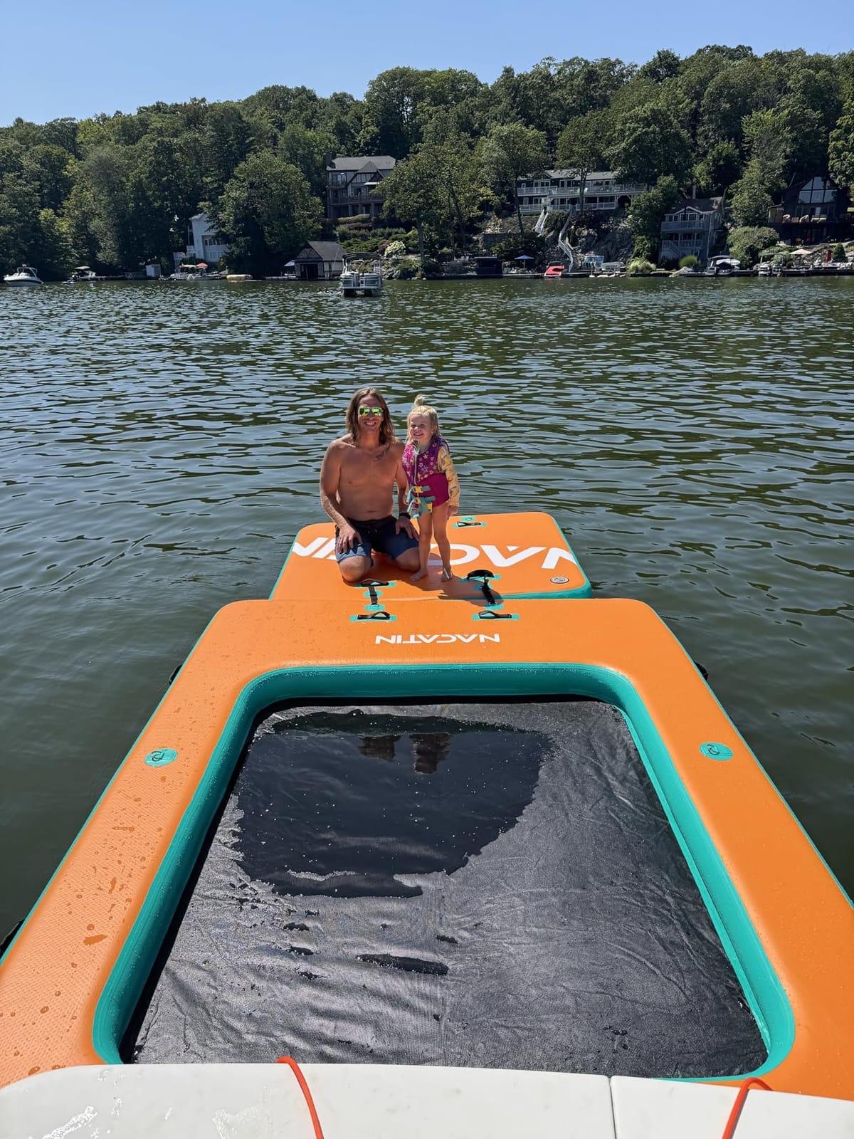 Inflatable Floating Dock, 6x5FT Portable Inflatable Platform, fit 2-6 People, with Mesh Swim Area, Air Pump, Repair Kit Carry Bag, for Swimming, Lake, Pool, Beach customer photo 1