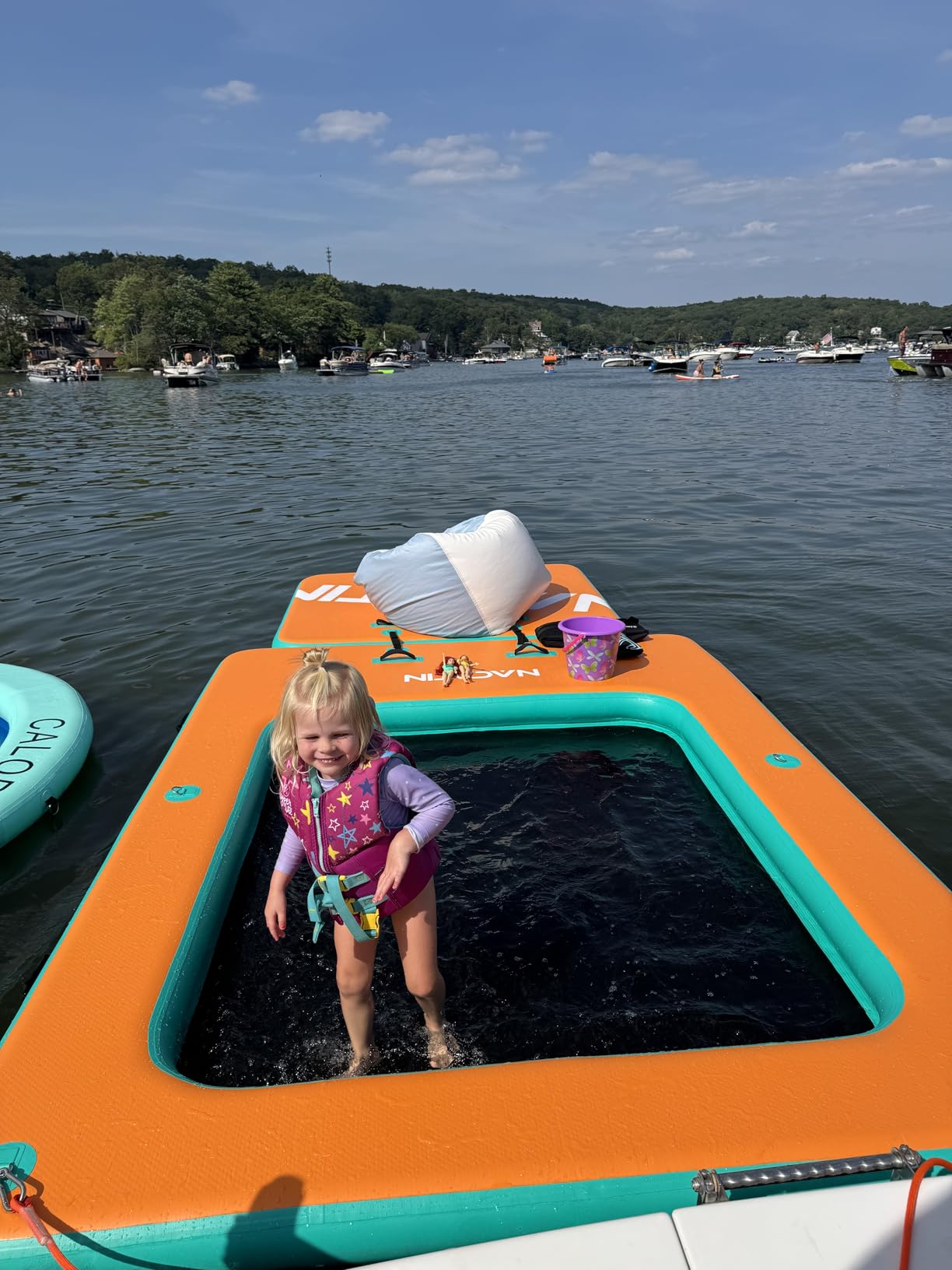 Inflatable Floating Dock, 6x5FT Portable Inflatable Platform, fit 2-6 People, with Mesh Swim Area, Air Pump, Repair Kit Carry Bag, for Swimming, Lake, Pool, Beach customer photo 2