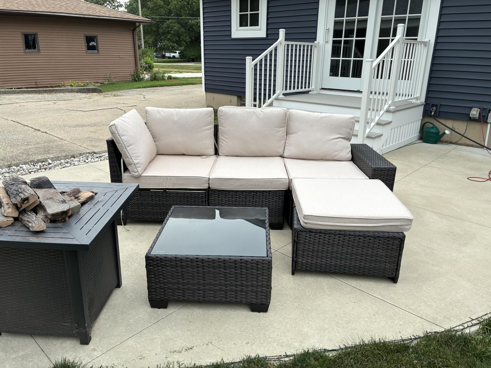 Patio Furniture Set, 6 Pieces Outdoor Couch Sofa with Wider Armrests & Glass Coffee Table, Outdoor Sectional Furniture with Thick Cushions for Party, Poolside,Garden-Beige customer photo 2