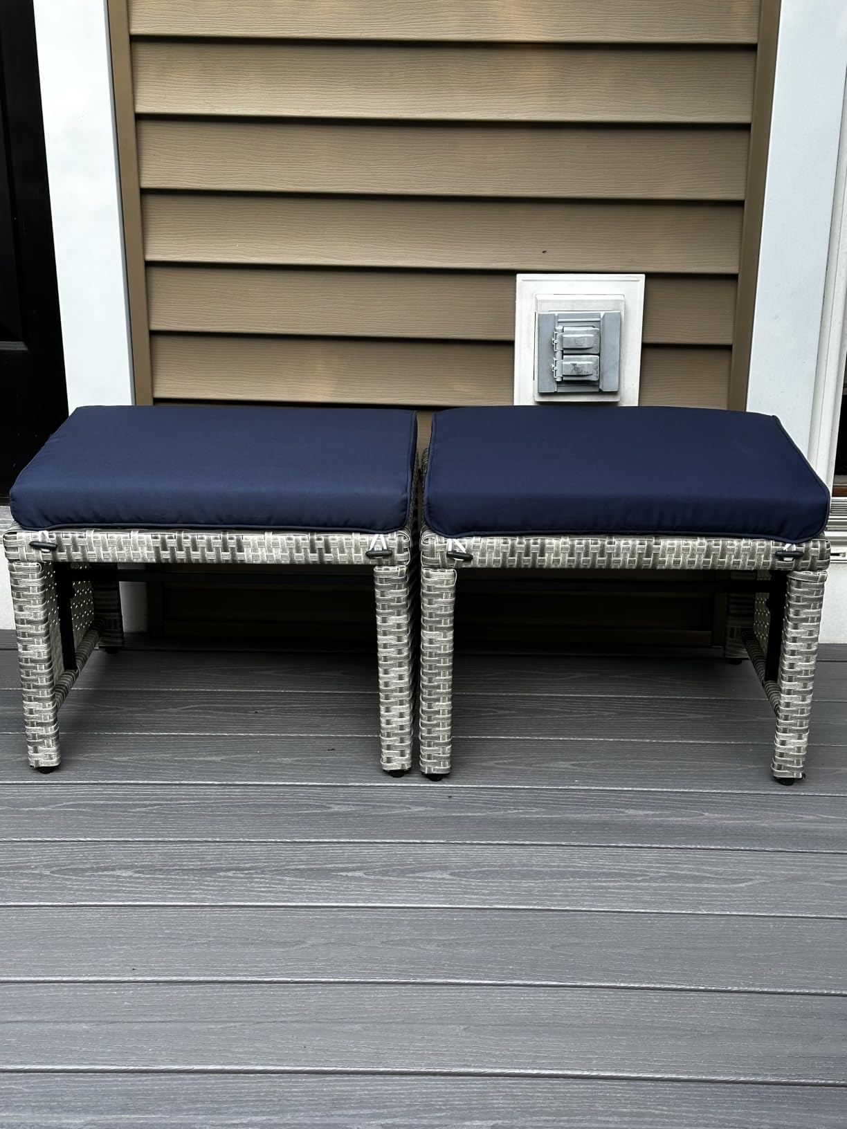 Best Choice Products Set of 2 Wicker Ottomans, Multipurpose Outdoor Furniture for Patio, Backyard, Additional Seating, Footrest, Side Table w/Removable Cushions, Steel Frame - Midnight Green/Brown customer photo 1