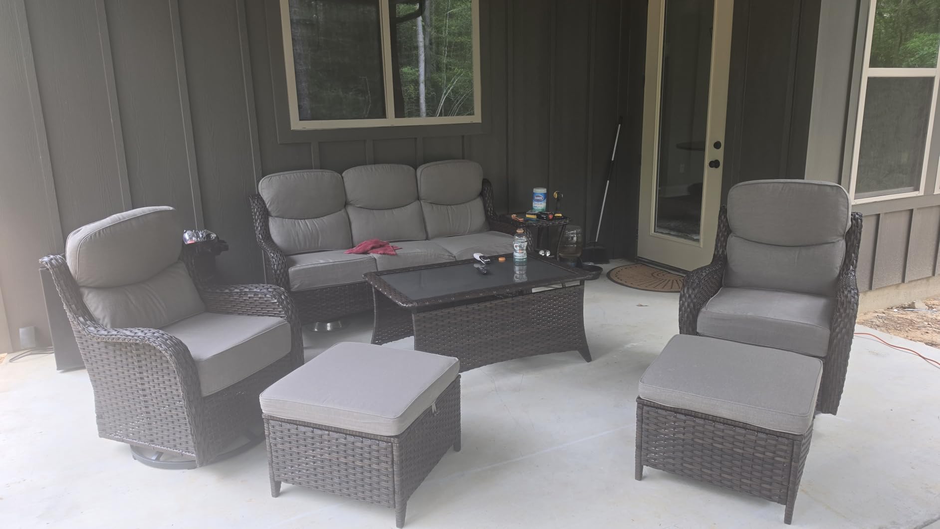 Luxury High Back Outdoor Furniture with 6-inch Extra Thick Cushions, Patio Furniture Set with Swivel Chairs, 7 PCS Wicker Conversation Set for Yard, Deck, Poolside, Brown/Grey customer photo 1