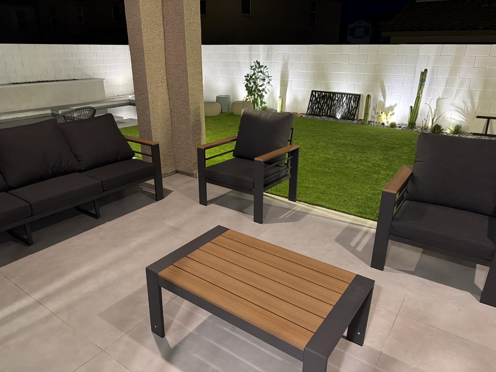 Aoxun Patio Furniture Set, Aluminum Outdoor Furniture with Fire Pit Table customer photo 2