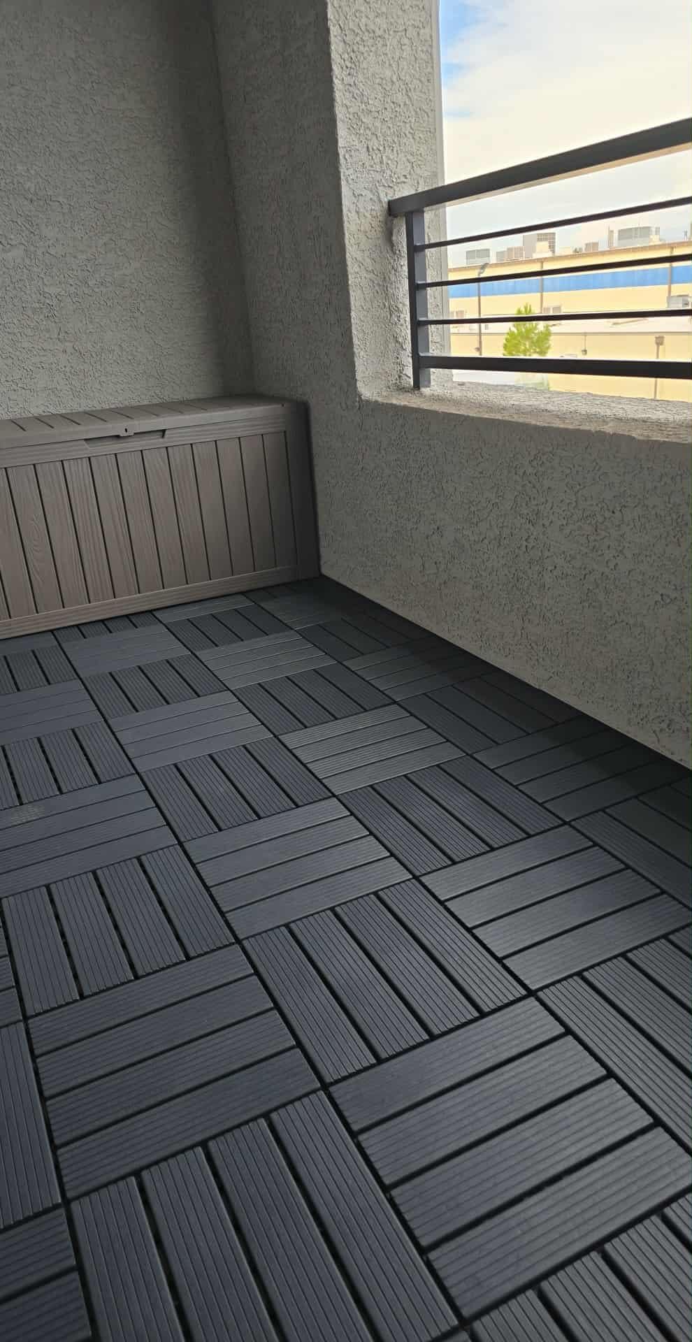 Plastic Interlocking Deck Tiles (44 PCS), 12x12 Inches Waterproof Outdoor Patio Flooring, Easy Snap Balcony Floor Tiles for Garden, Poolside, Backyard, Pathway, Indoor Use, Dark Grey, Grid Pattern customer photo 1
