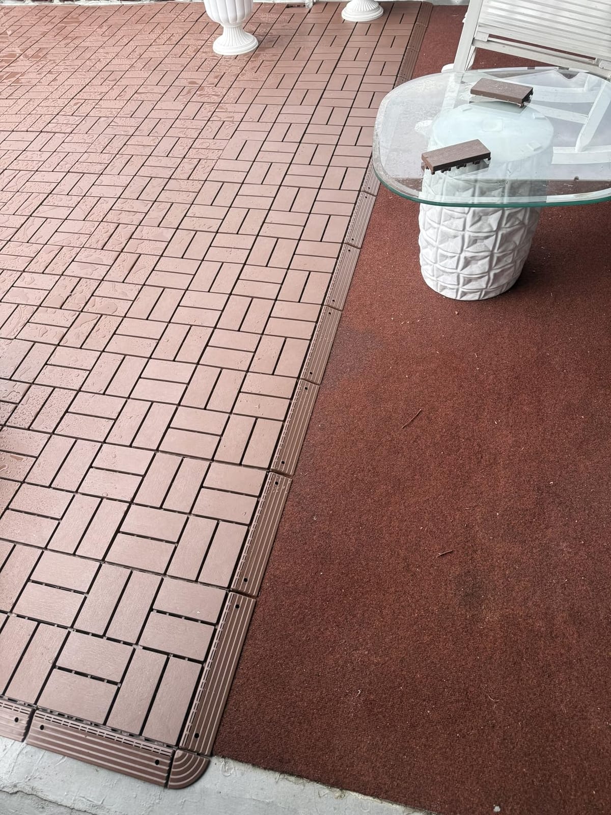 Plastic Interlocking Deck Tiles (44 PCS), 12x12 Inches Waterproof Outdoor Patio Flooring, Easy Snap Balcony Floor Tiles for Garden, Poolside, Backyard, Pathway, Indoor Use, Dark Grey, Grid Pattern customer photo 2
