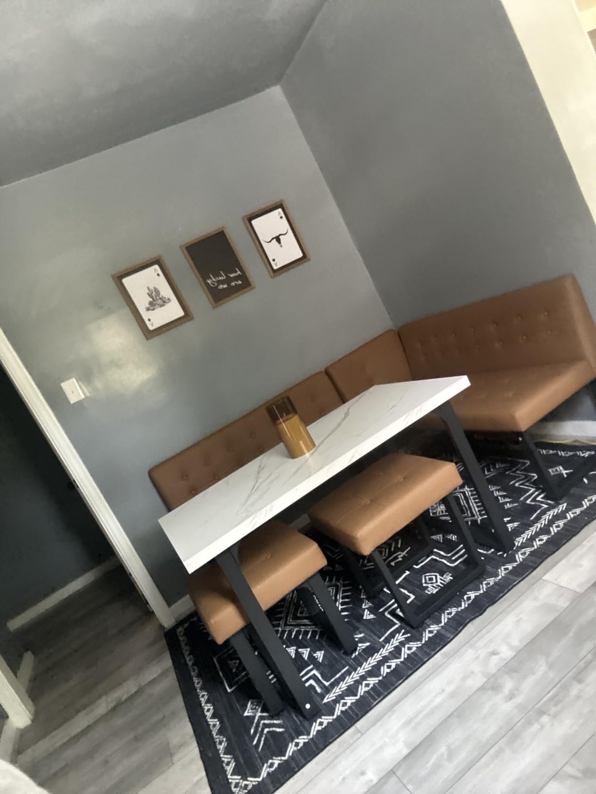 XIAO WEI Corner Dining Table Set for Small Spaces, 72 Inch Breakfast Nook with Storage Banquette, 5 Piece Dining Set with Upholstered Bench, Modern Caramel Brown customer photo 2