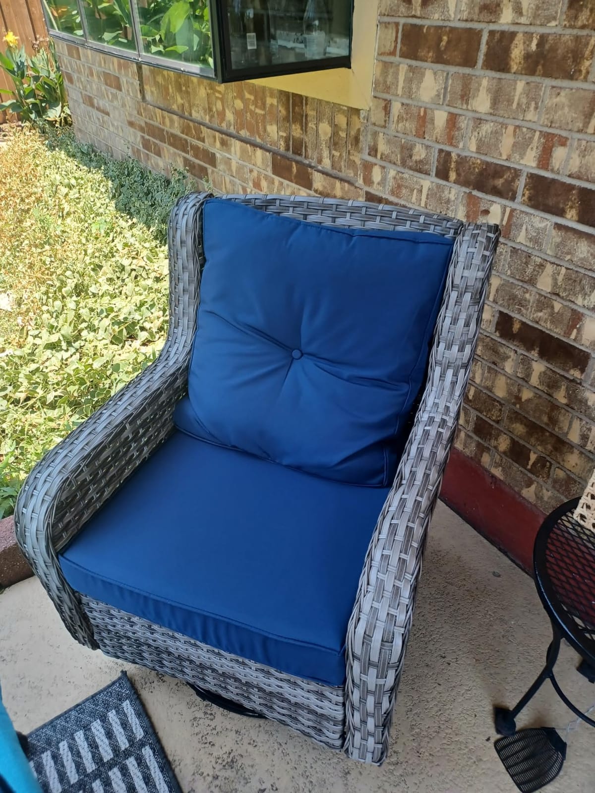 Wumiokio Patio Furniture Sets, 3 Pieces Wicker Outdoor Furniture - 360 Degree Swivel Rocking Chairs and Rattan Side Table for Garden,Porch,Backyard (Grey Wicker/Blue Cushion, 3PCS - Swivel Chairs) customer photo 2