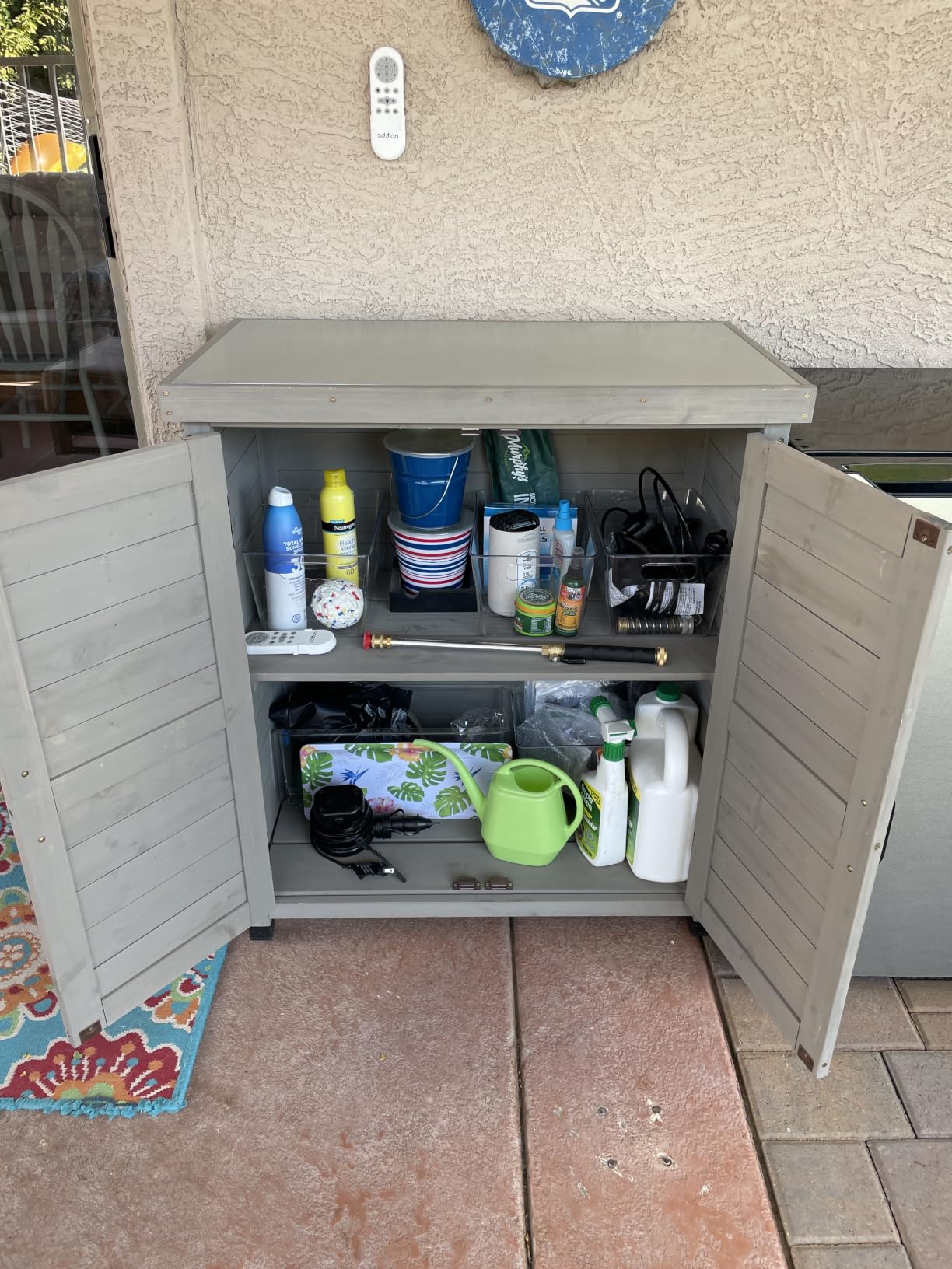 Outdoor Storage Cabinet & Potting Bench Table with Metal Top, Wooden Patio Furniture, Garden Workstation (Classic Grey, 39x31.5x17in) customer photo 1