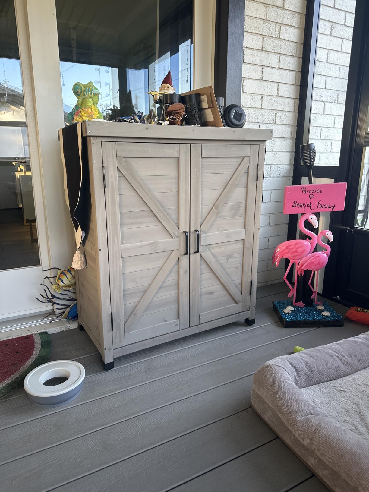 Outdoor Storage Cabinet & Potting Bench Table with Metal Top, Wooden Patio Furniture, Garden Workstation (Classic Grey, 39x31.5x17in) customer photo 2