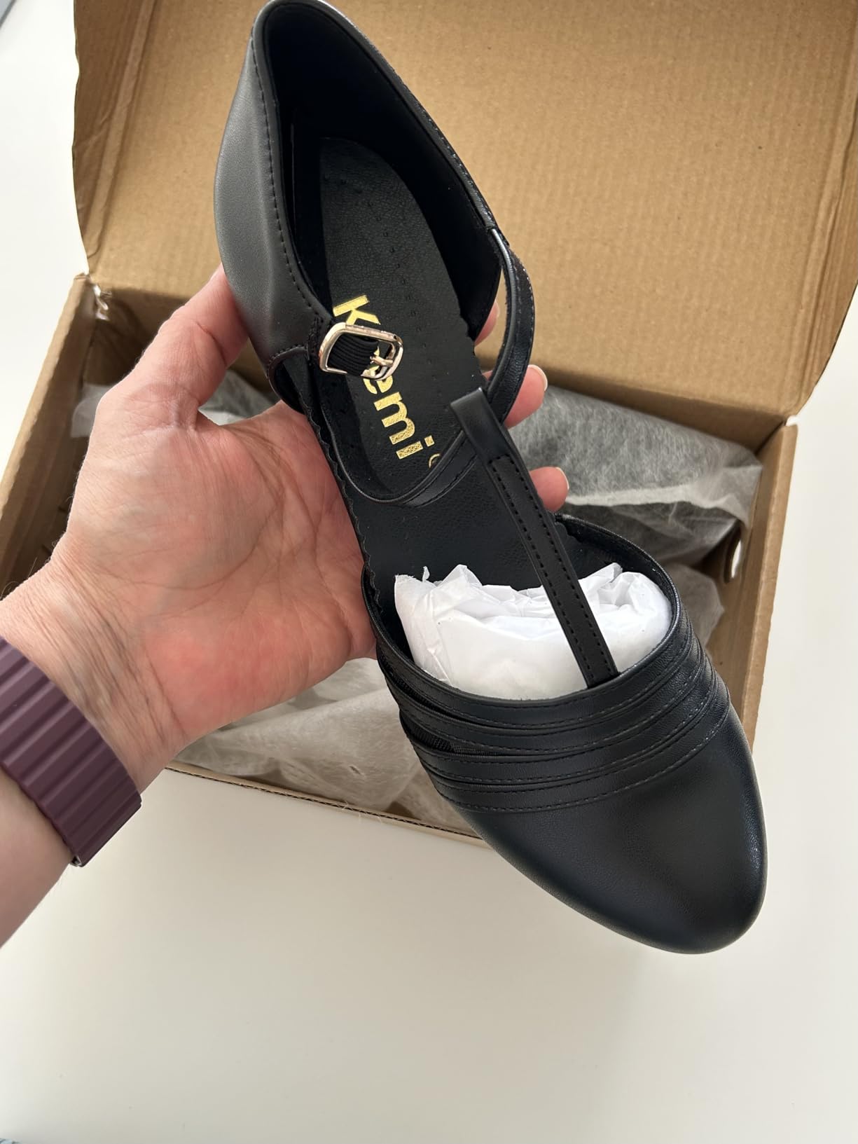 Keemi 1920s Character Shoes for Women,Black Ballroom Dance Shoes Women,T-Strap Leather Non-Slip Women's Salsa Latin Tango Flamenco Dancing Shoe customer photo 2