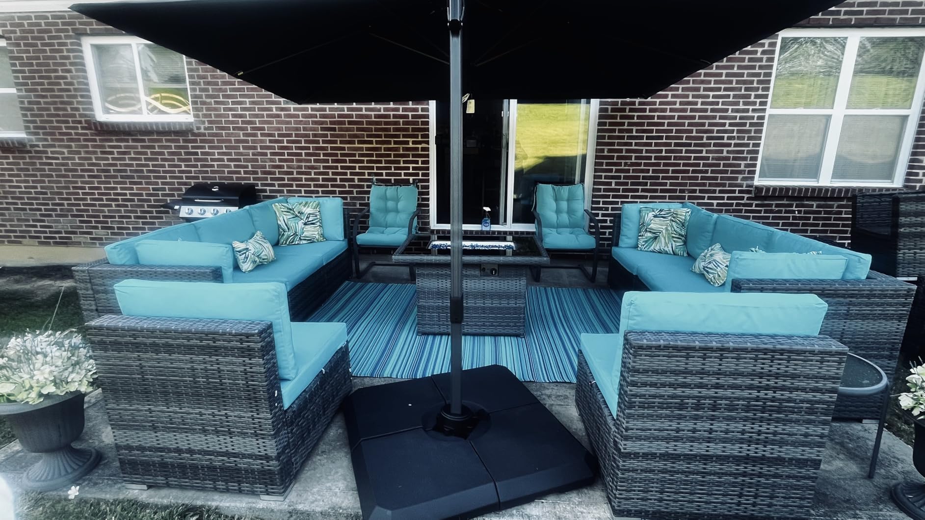NICESOUL 13 Piece Patio Furniture Set with Fire Pit Table, Luxury Wicker Outdoor Patio Sectional with Fire Pit & Chaise Lounge, 29.3