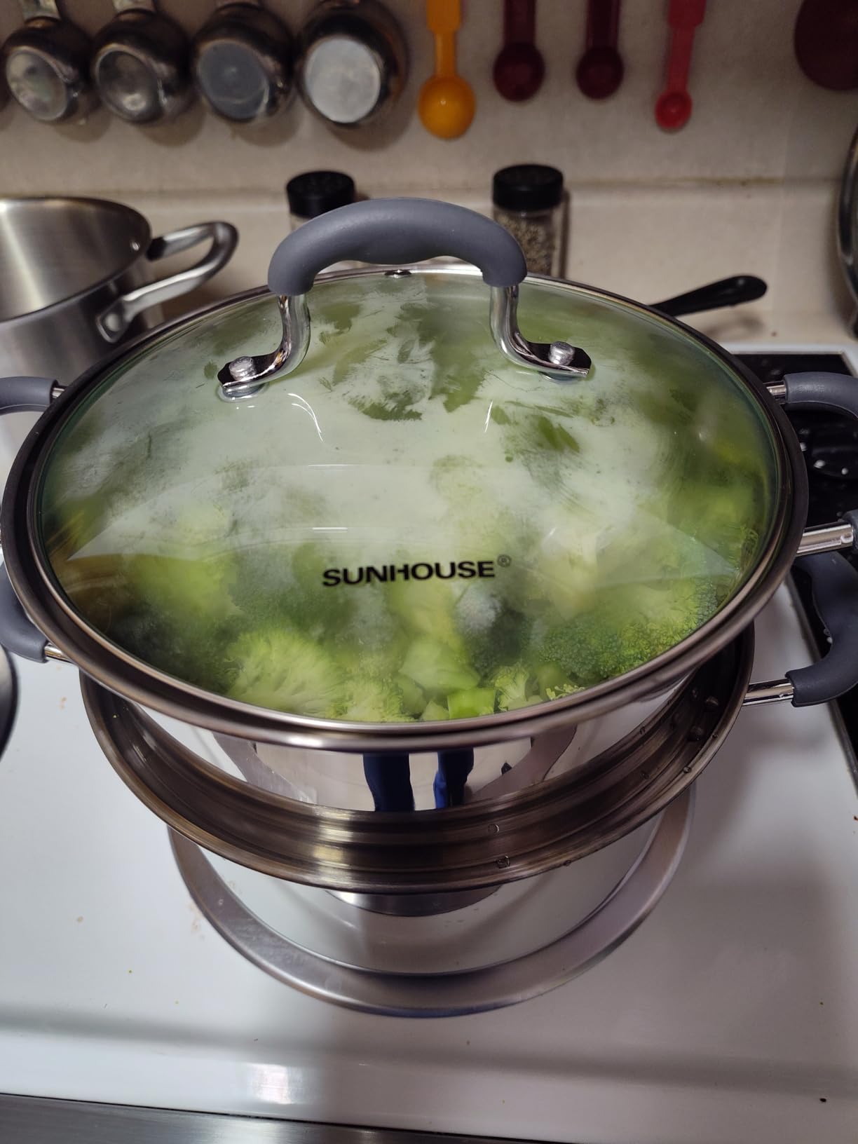 SUNHOUSE 9.3 QT Stainless Steel Steamer Pot for Cooking with Glass Lid customer photo 2
