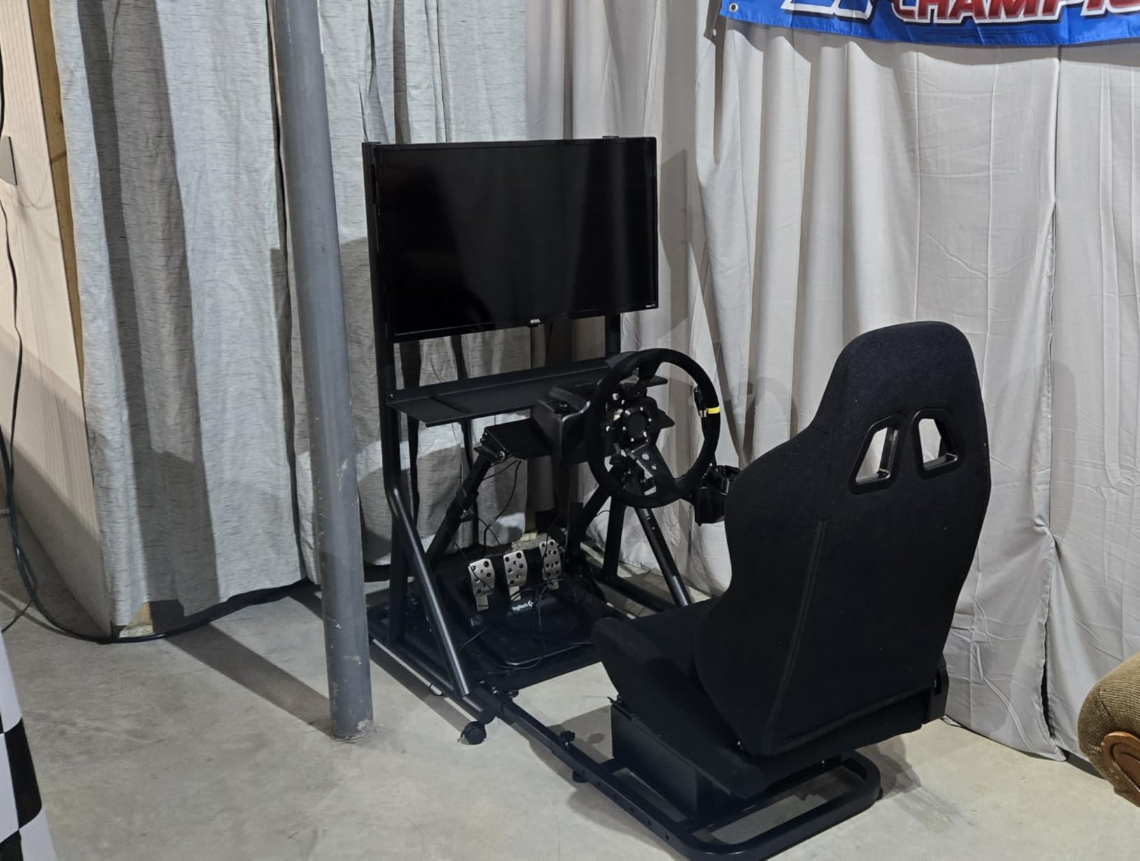 GTPLAYER Monitor Stand Mobile TV Stand with Adjustable Height for 32-65 Inch Display TV Mount Fit for Racing Wheel Stand, Racing Simulator Cockpit, Only Monitor Stand, TV Not Included, Black customer photo 2