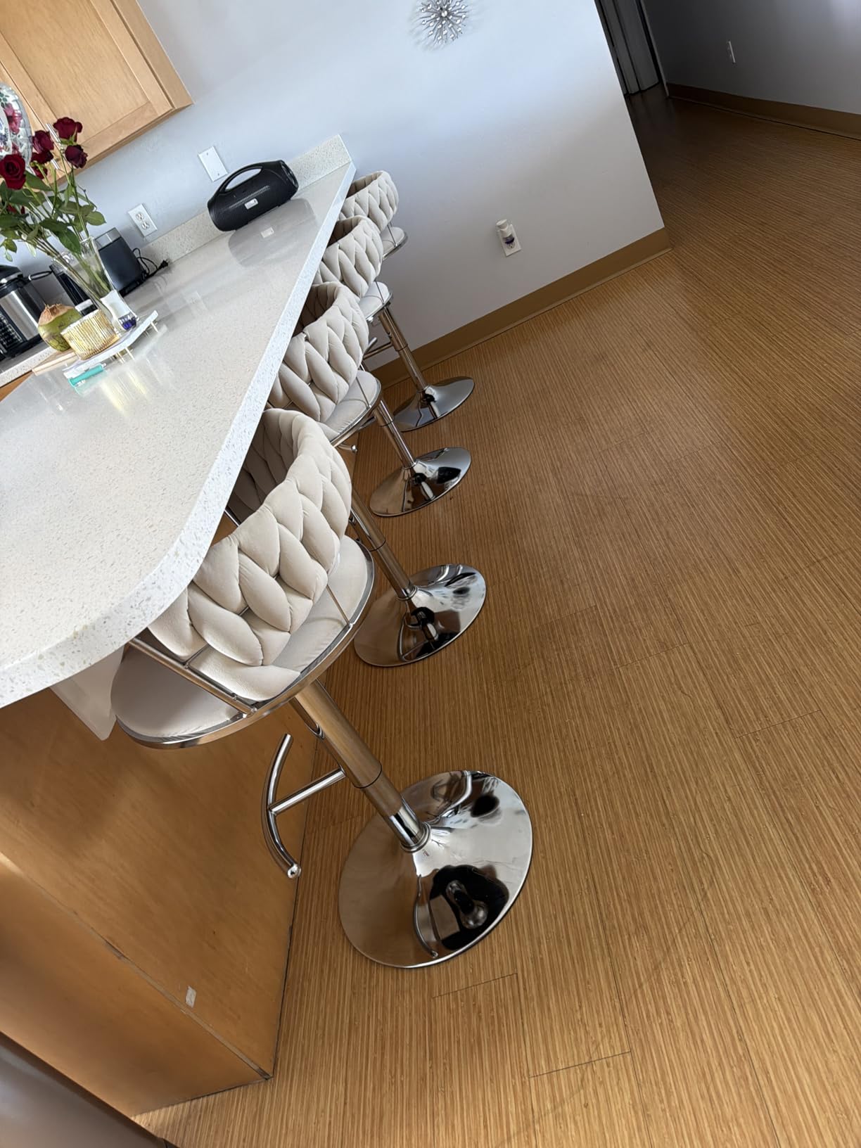 Gold Bar Stools Set of 3, Counter Stools for Kitchen Island (Beige) customer photo 2