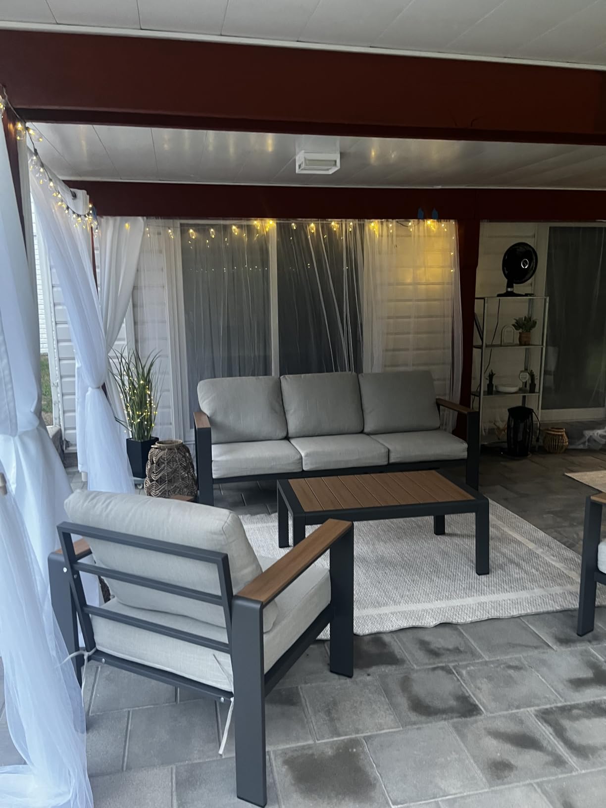 Aluminum Outdoor Patio Furniture Set with Coffee Table, 4 Piece Patio Conversation Sets with Washable Thick Cushions, Outdoor Sectional Furniture Set for Porch, Balcony, Deck, Silver customer photo 1