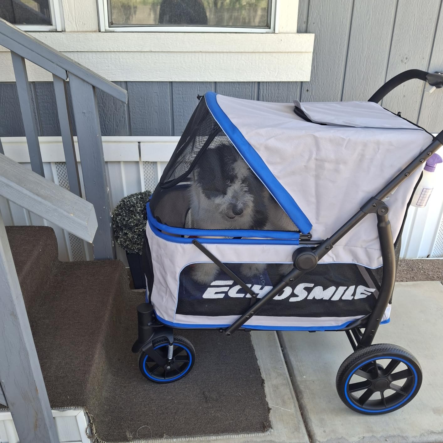 EchoSmile Dog Stroller for Large Dogs, 135lbs Weight Extra Large Pet Stroller, 4 Wheels Cats & Dogs Carrier with Brakes, Breathable Mesh Windows & Pocket, Gray customer photo 2