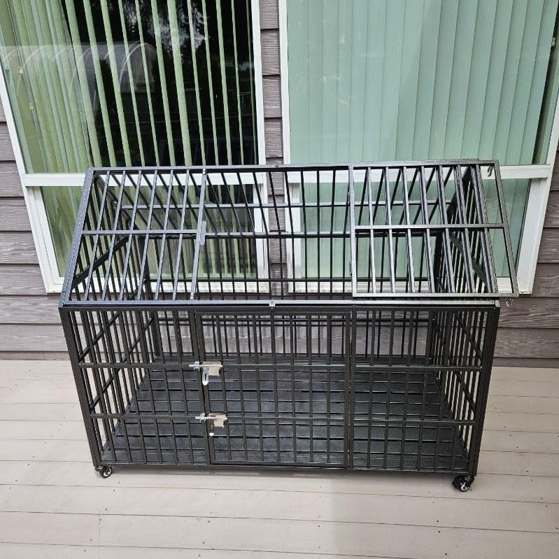 Heavy Duty Dog Crate for Large Dogs, 58 inches Extra Large Dog Kennel Indoor, Roof Dog Cage for High Anxiety Dogs customer photo 2