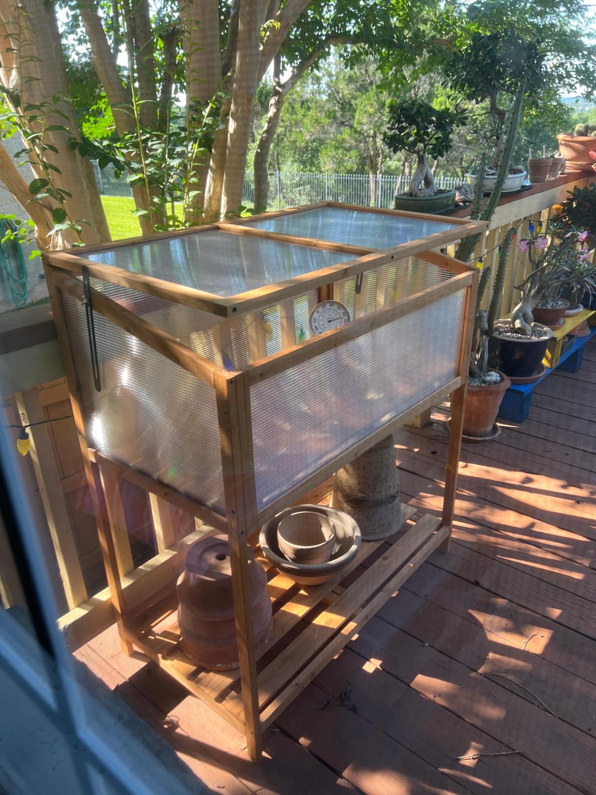 Giantex Wood Cold Frame Greenhouse, Portable Raised Flower Planter Protection with Transparent Panels & Adjustable Roof, Small Indoor Outdoor Hot House for Garden Balcony, 40”x21”x28” customer photo 2