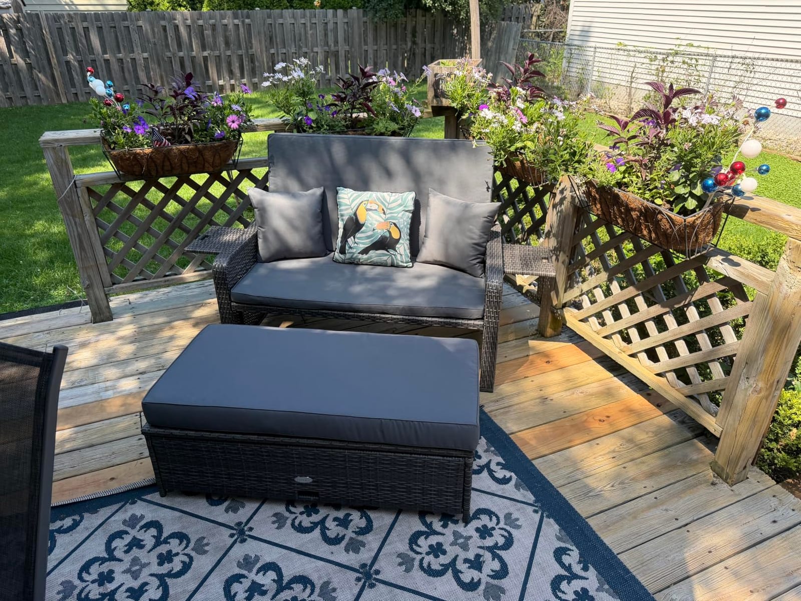 RELAX4LIFE Wicker Patio Outdoor Daybed - Rattan Day Bed Lounger w/Loveseat & Storage Ottoman, Sunbed Sofa Set w/Cushions, 4-Level Adjustable Backrest & 2 Retractable Trays, Patio Daybed (White-Black) customer photo 1