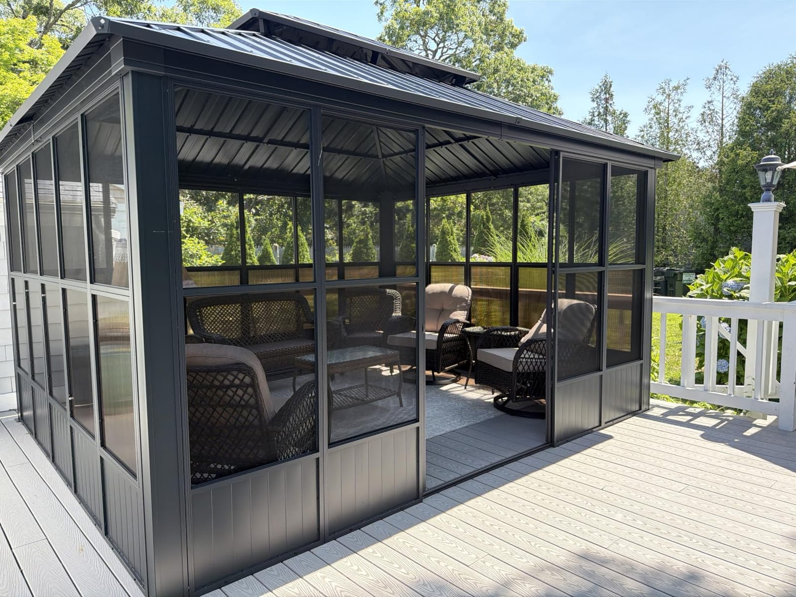 PURPLE LEAF Extended Solarium 12' x 24' 4 Season Screened Gazebo, Grey customer photo 1