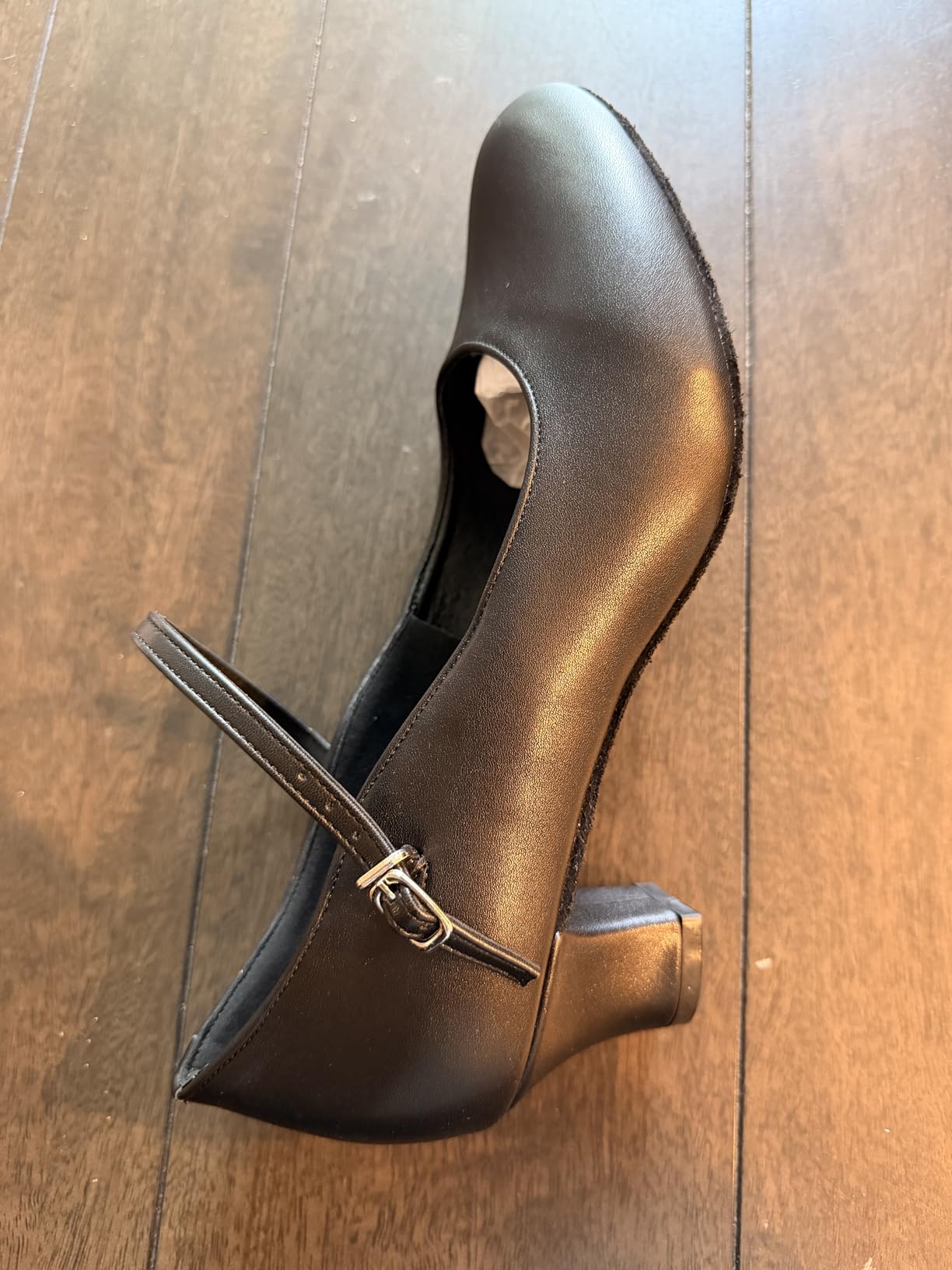 Women's Character Dance Shoes, Black Leather, 1.5 Inch Heel with Ankle Strap for Ballroom Salsa Tango Flamenco Latin customer photo 1