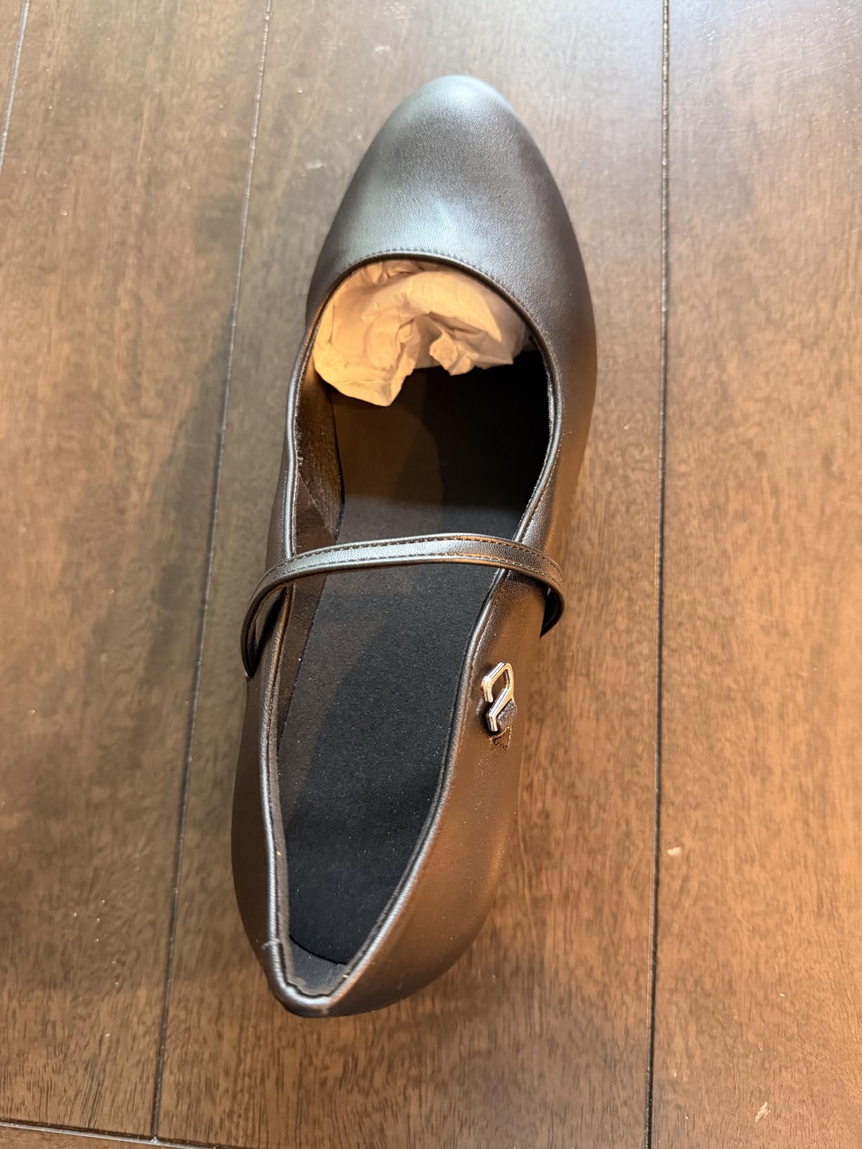 Women's Character Dance Shoes, Black Leather, 1.5 Inch Heel with Ankle Strap for Ballroom Salsa Tango Flamenco Latin customer photo 2