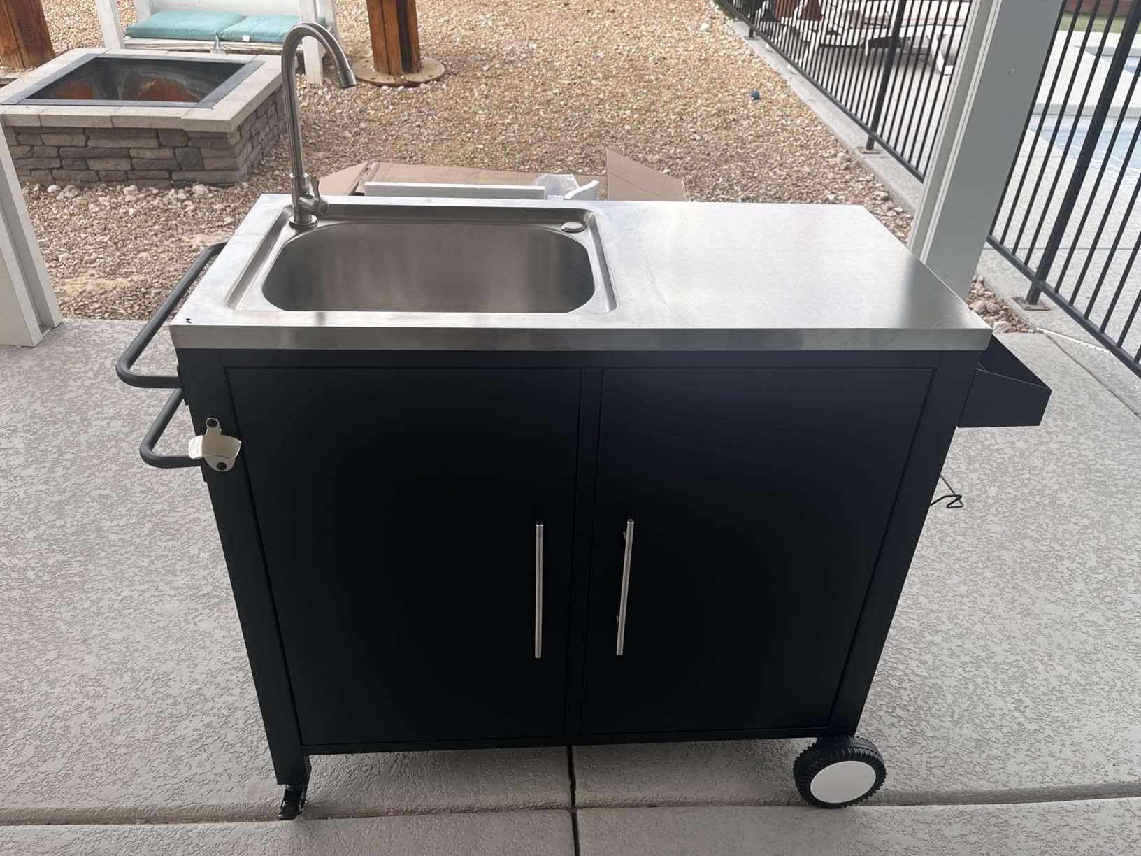 Outdoor Grill Table with Sink, Metal Worktable Kitchen Cabinet Island customer photo 1