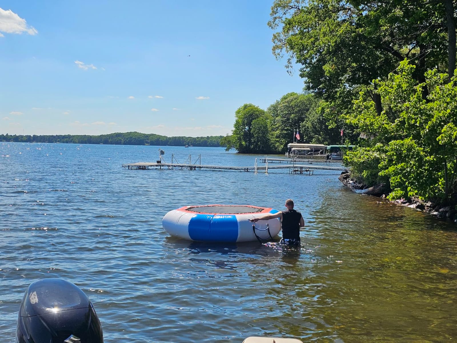 YUMPIE Inflatable Water Trampoline, 15FT Floating Water Bouncer with 3 Platforms, High Elastic Net, Durable PVC, Large Jumping Area with Electric Pump, Recreational Bounce Platform for Kids & Adults customer photo 2