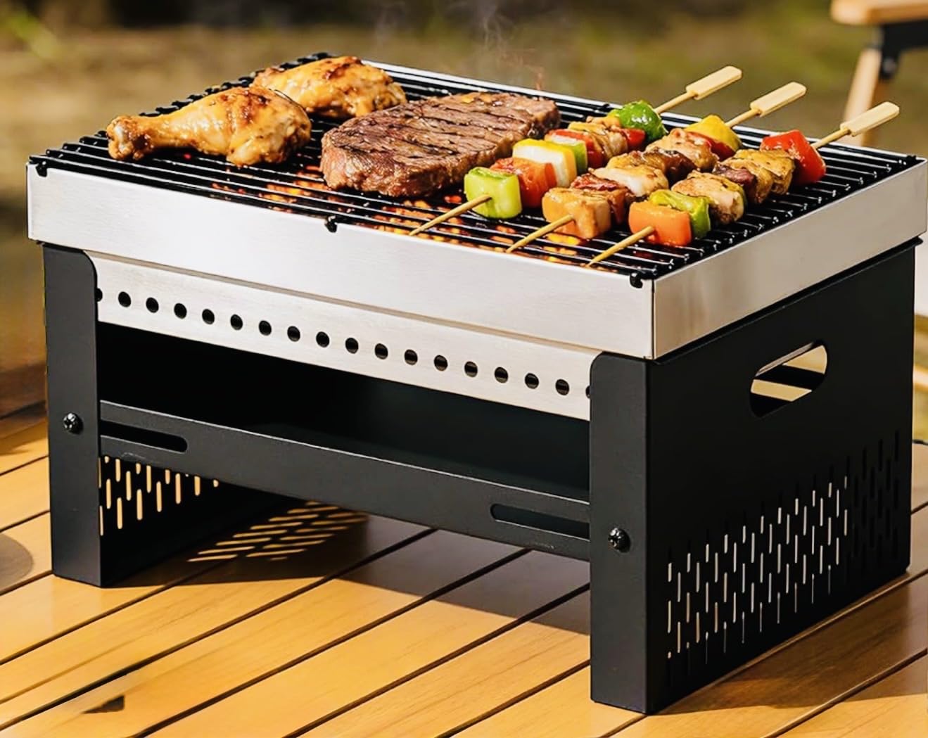 Portable Foldable Charcoal Grill, Small Tabletop Hibachi, BBQ Grill customer photo 2
