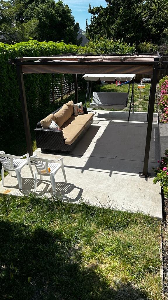 10' X 13' Wood-Grain Retractable Pergola with Sun Shade Canopy, Patio Aluminum Frame Shelter for Backyards, Gardens, Porch, Includes Ground Studs and Expansion Screws (Beige) customer photo 1