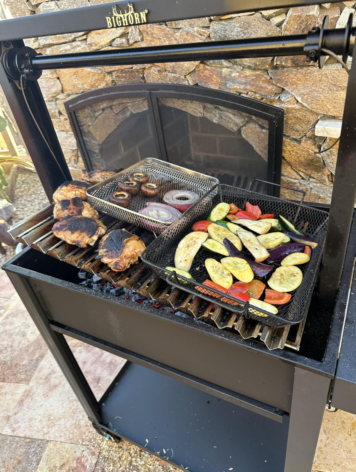 BIG HORN Santa Maria Grill, Argentine Parrilla Grill with Adjustable Height Grate, Wood Fire & Charcoal BBQ Grill, Large Outdoor Open Fire Grill with Storage for Patio & Backyard customer photo 1