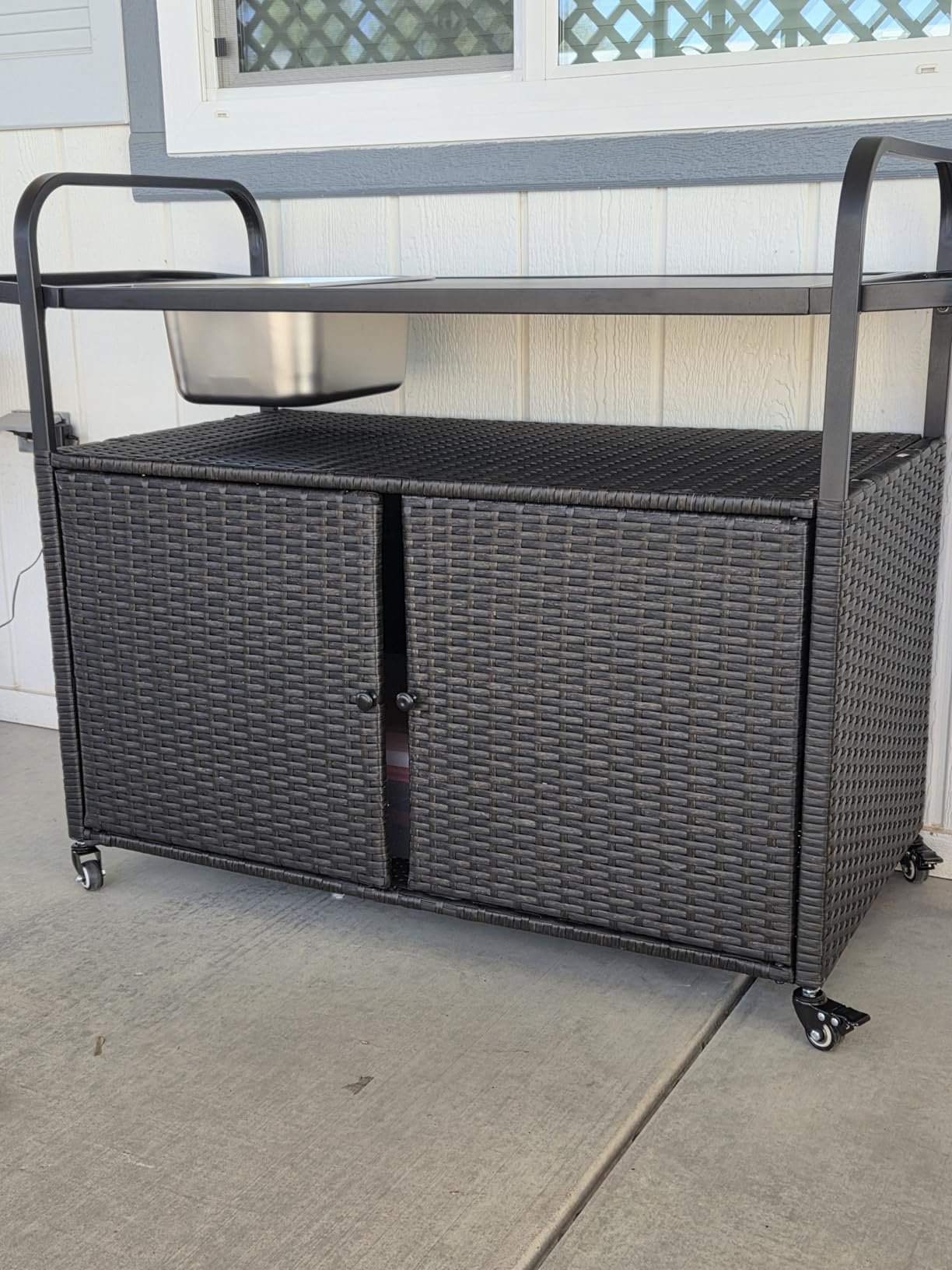 HOMEFUN Outdoor Bar Cart with Storage Cabinet, Brown customer photo 2