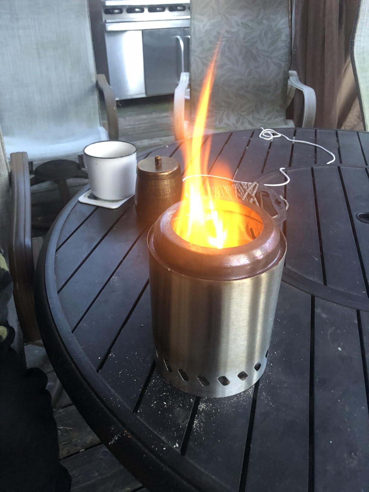 HGD 9.6 x 7.1 in Small Tabletop Fire Pit, Portable Smokeless Table Top Firepit, Low Smoke Camping Stove for Outdoor & Patio, Fueled by Pellets or Wood, with Mat & Travel Bag, Stainless Steel, Silver customer photo 1