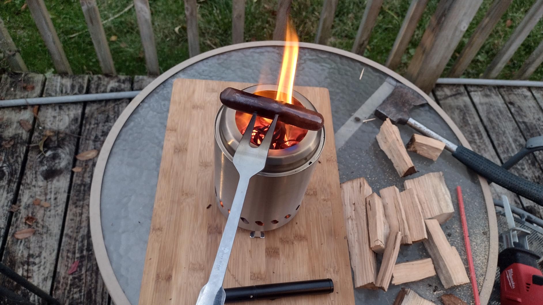 HGD 9.6 x 7.1 in Small Tabletop Fire Pit, Portable Smokeless Table Top Firepit, Low Smoke Camping Stove for Outdoor & Patio, Fueled by Pellets or Wood, with Mat & Travel Bag, Stainless Steel, Silver customer photo 2