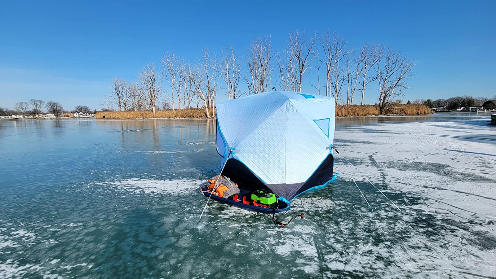 Outsunny Ice Fishing Shelter Portable Insulated | Pop-up Ice Fishing Tent, Ice Shanty, 2 Doors, Carrying Bag customer photo 1