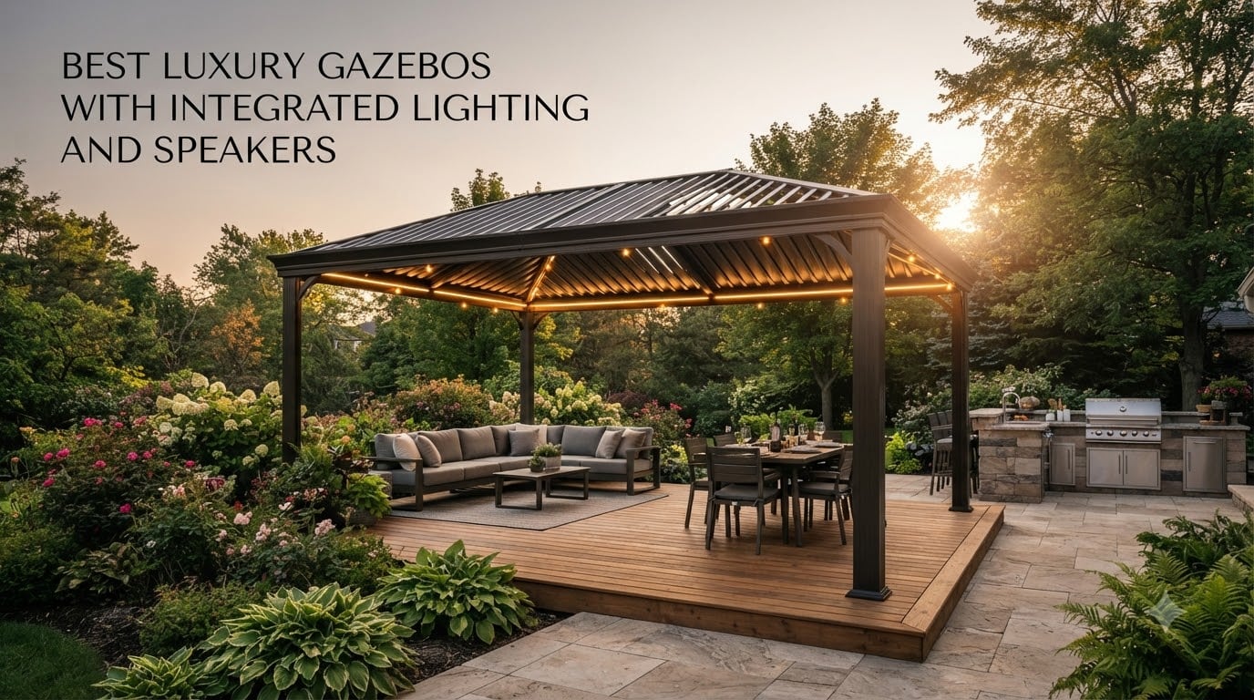 best luxury gazebos with integrated lighting and speakers