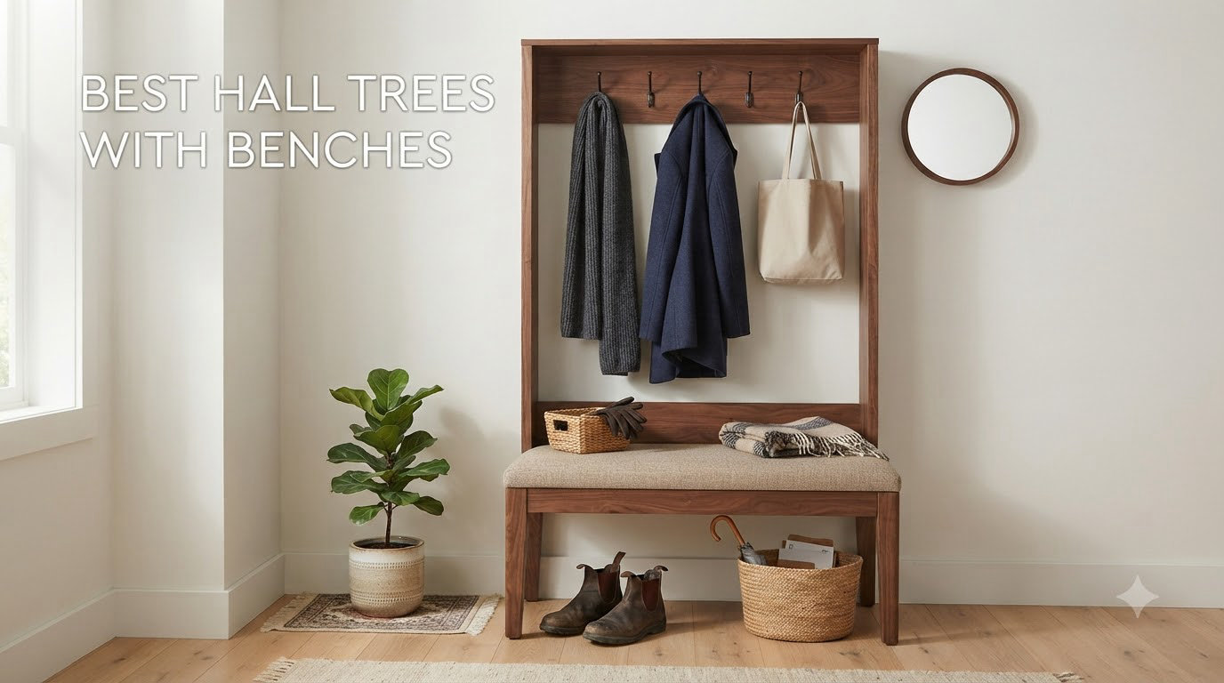 best hall trees with benches