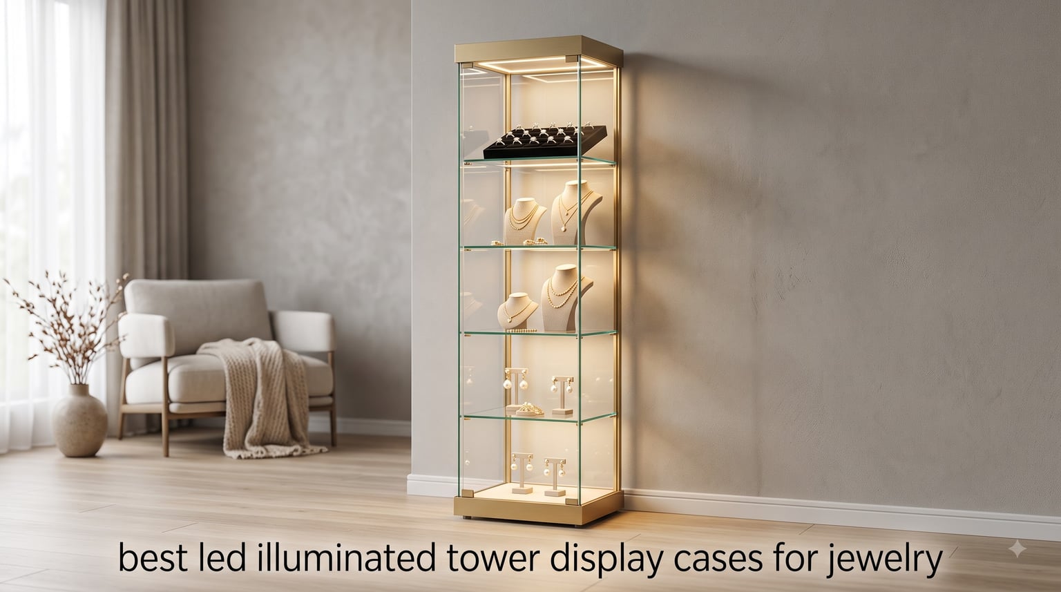 best led illuminated tower display cases for jewelry