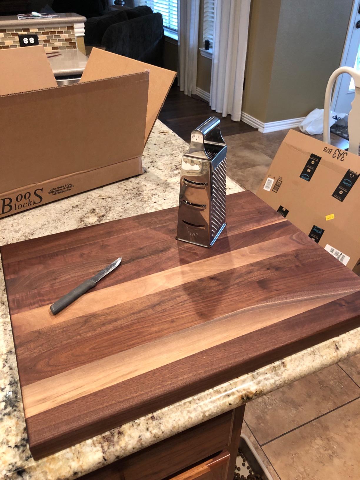 John Boos R-Board Series Rectangular Wooden Maple Cutting Board 24”x18” – 1.5” Thick, 18-lb Reversible Butcher Block with Edge-Grain & Finger Grips – Made in the USA customer photo 2