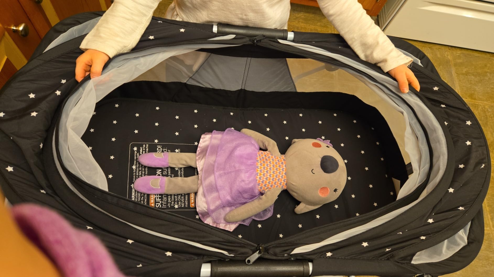 Dream On Me Karley Portable Infant Bassinet, Double Mesh Canopy, Grey and Pink customer photo 1